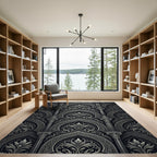 Ornate Black Silver Floral Arch Rug