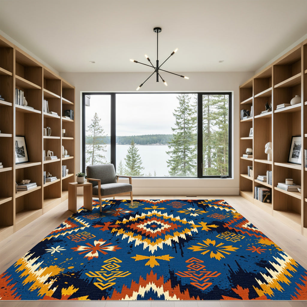 Earthy Indigo Tribal Diamond Medallion Rug