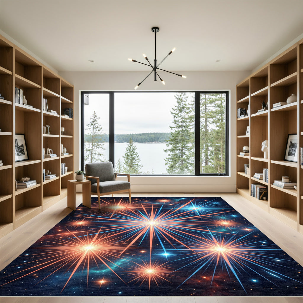 Radiant Crimson and Cobalt Starburst Rug