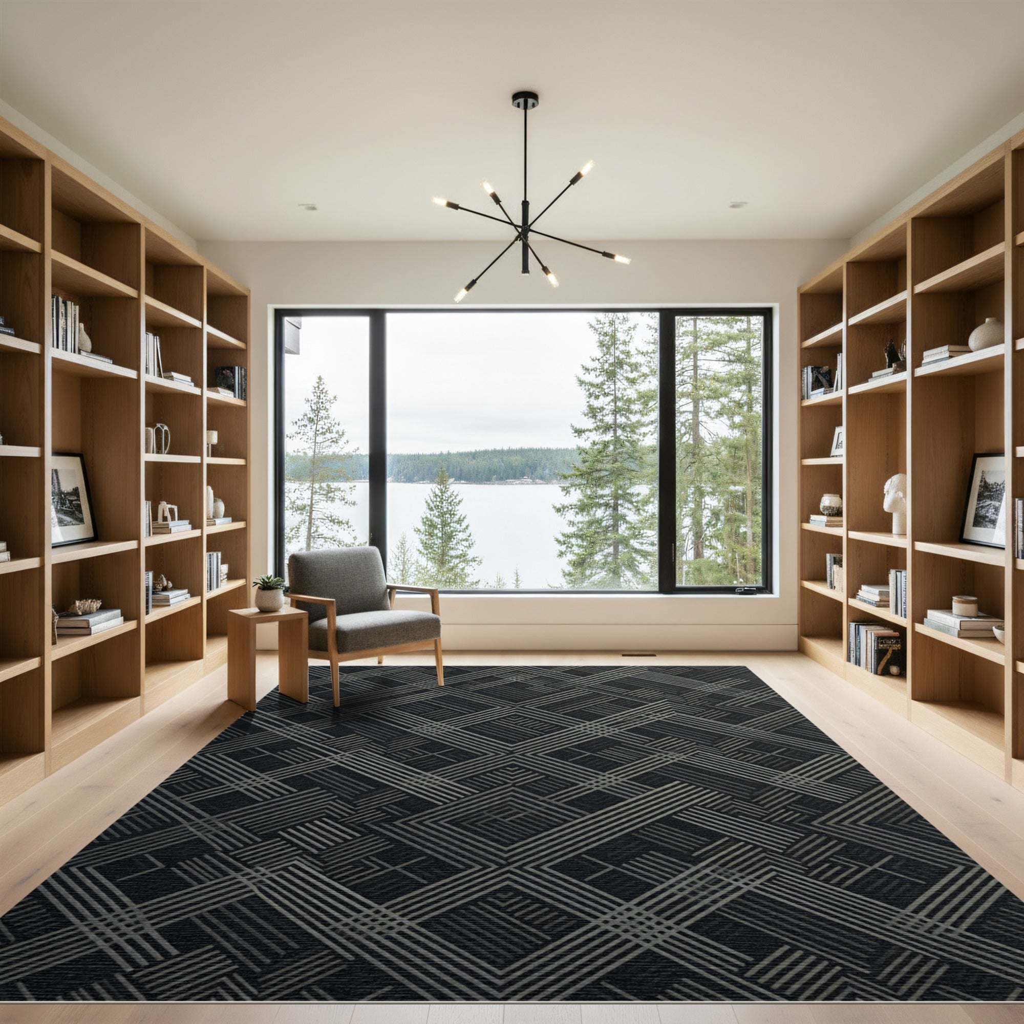 Sophisticated Gray Geometric Intersecting Lines Rug