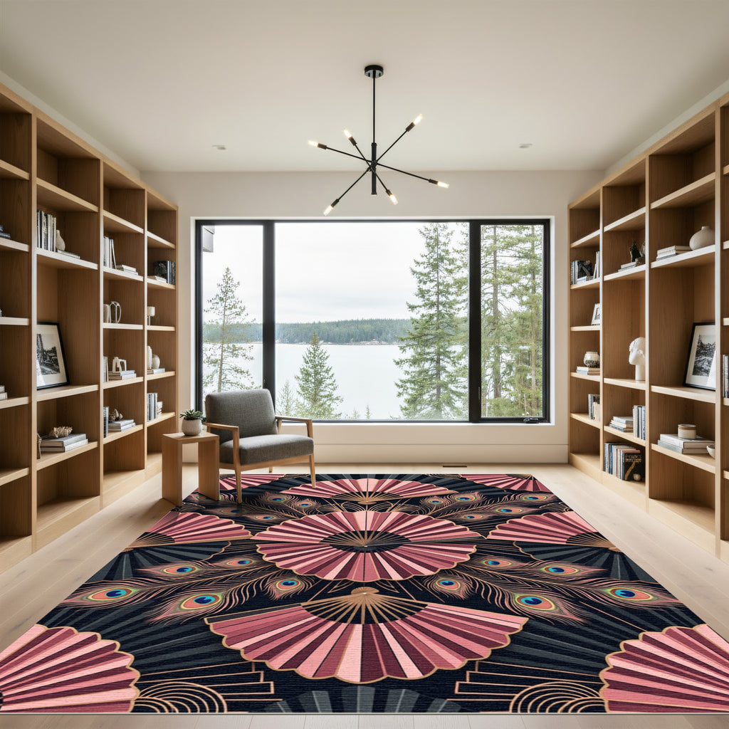 Art Deco Peacock Fan Blush Rug