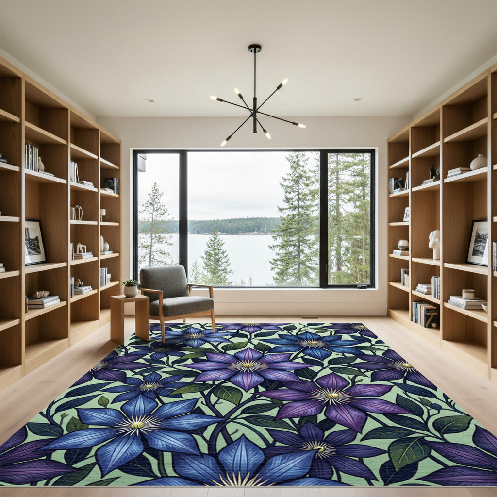 Botanical Clematis Bloom Indigo Violet Rug