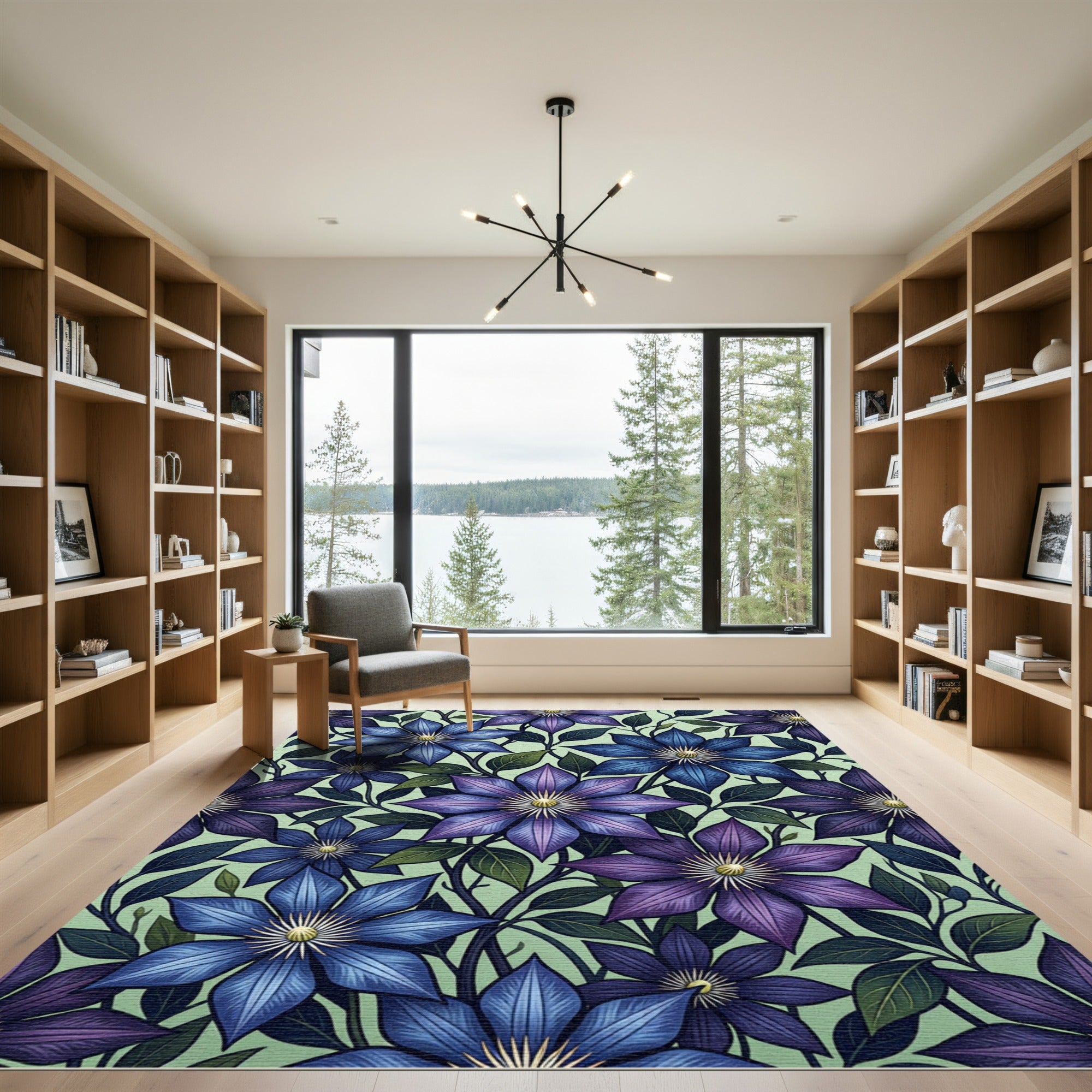 Botanical Clematis Bloom Indigo Violet Rug