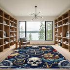 Vintage Nautical Skull And Compass Mariner Rug