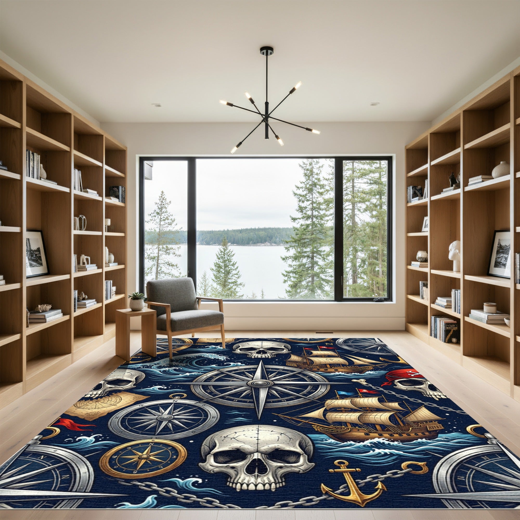 Vintage Nautical Skull And Compass Mariner Rug
