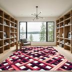 Abstract Crimson Lattice Grid Rug