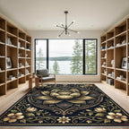 Golden Lotus Medallion Dark Botanical Rug
