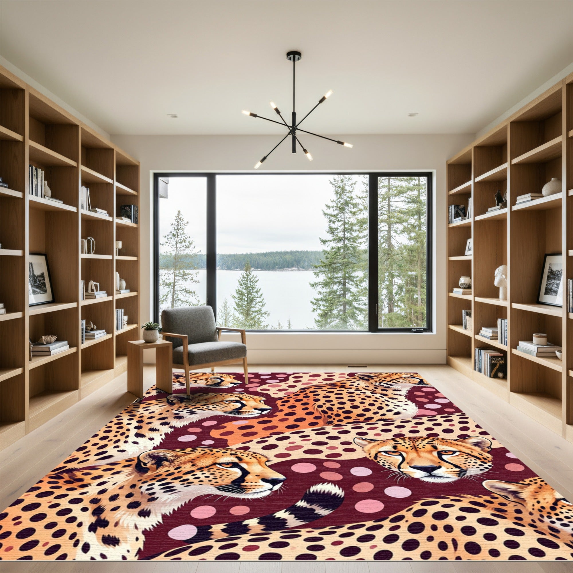 Golden Cheetah Spotted Burgundy Art Rug