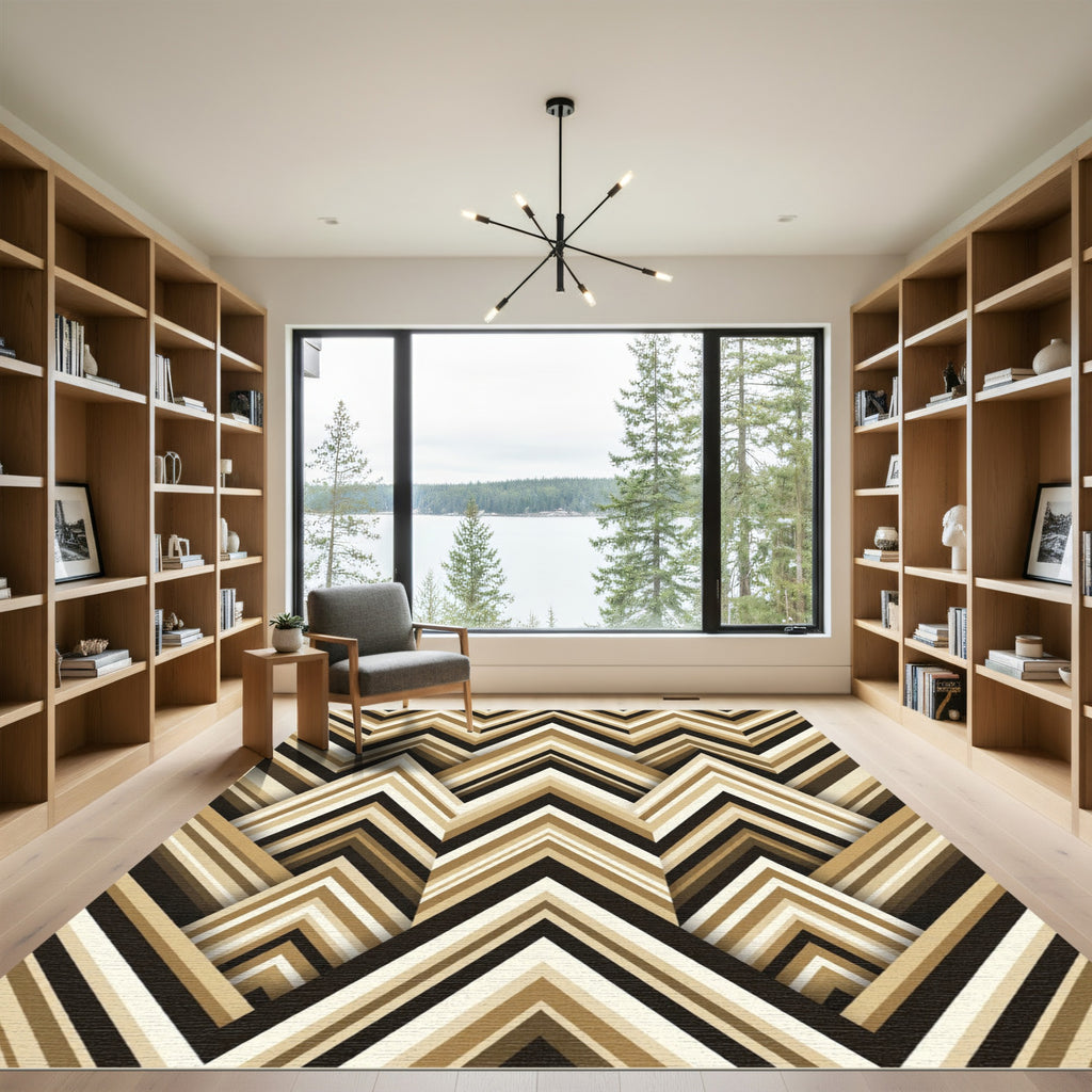 Golden Brown Gradient Chevron Layers Rug