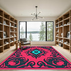 Radiant Pink Teal Diamond Medallion Rug
