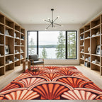Art Deco Orange Fan Overlap Rug