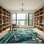 Serene Bamboo and Cherry Blossom Landscape Rug
