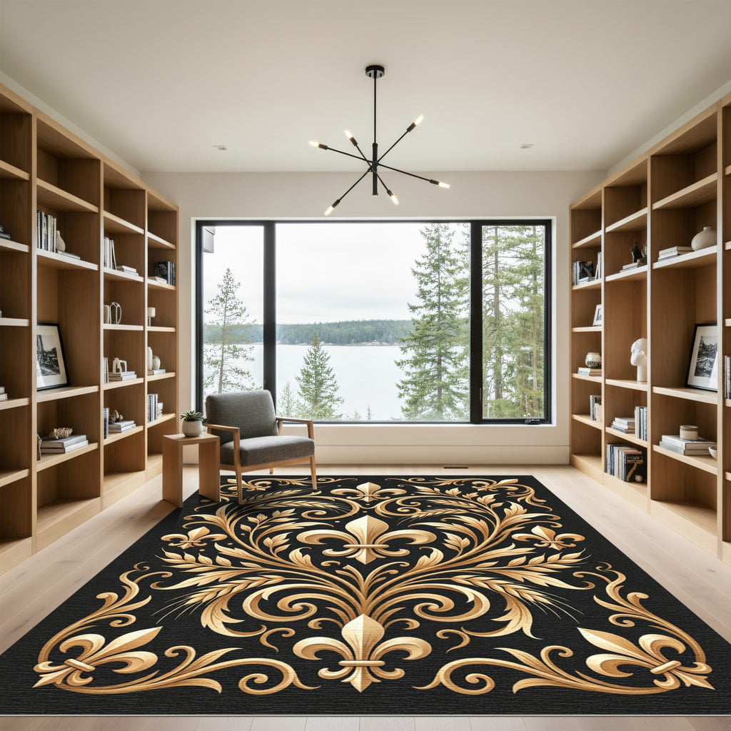 Golden Fleur De Lis Wheat Garland Rug