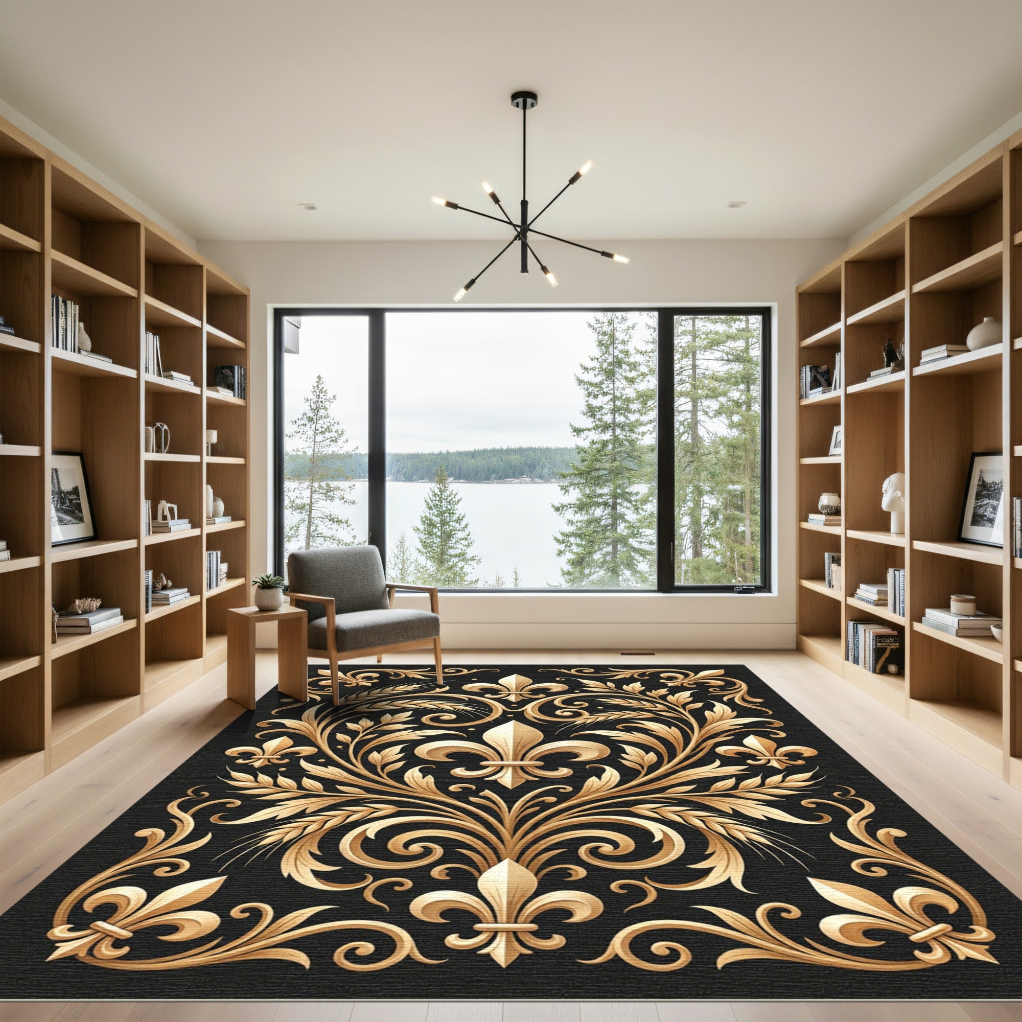Golden Fleur De Lis Wheat Garland Rug