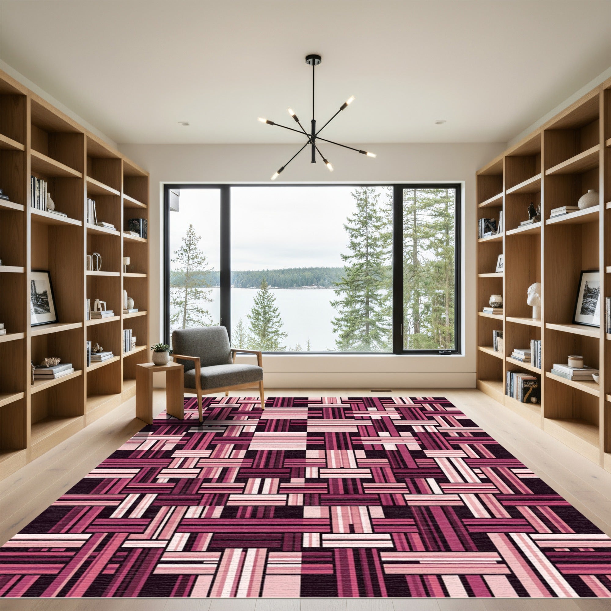 Retro Pink Striped Weave Composition Rug