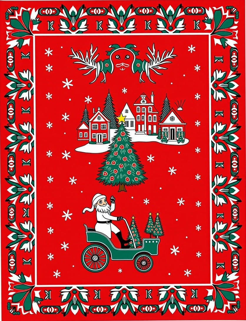Christmas Village Santa Claus Driving Rug