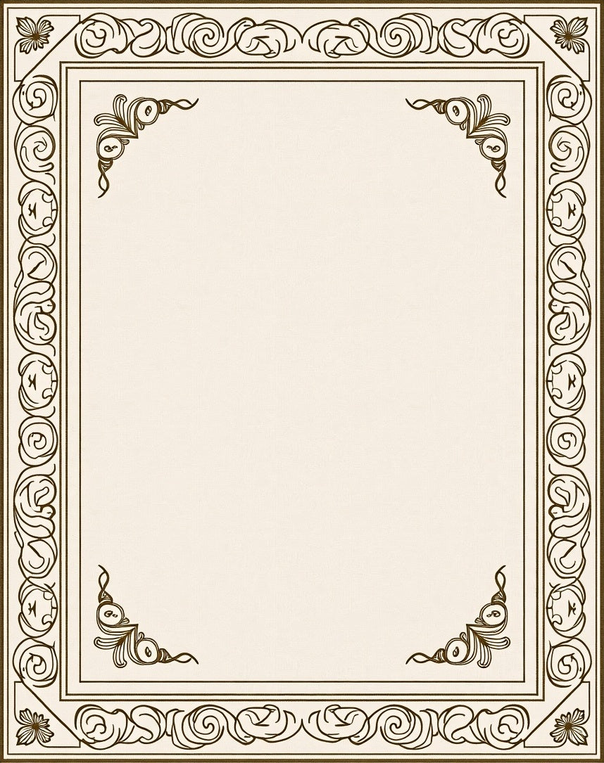 Elegant Brown Faux Scroll Border Rug