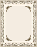 Elegant Brown Faux Scroll Border Rug