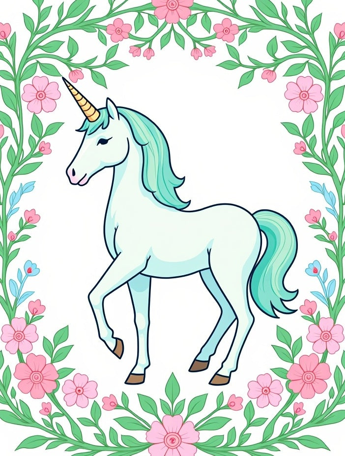 Whimsical Unicorn Pink Floral Garden Art Rug