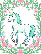 Whimsical Unicorn Pink Floral Garden Art Rug