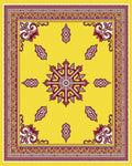 Vibrant Yellow Burgundy Floral Medallion Border Rug