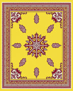 Vibrant Yellow Burgundy Floral Medallion Border Rug