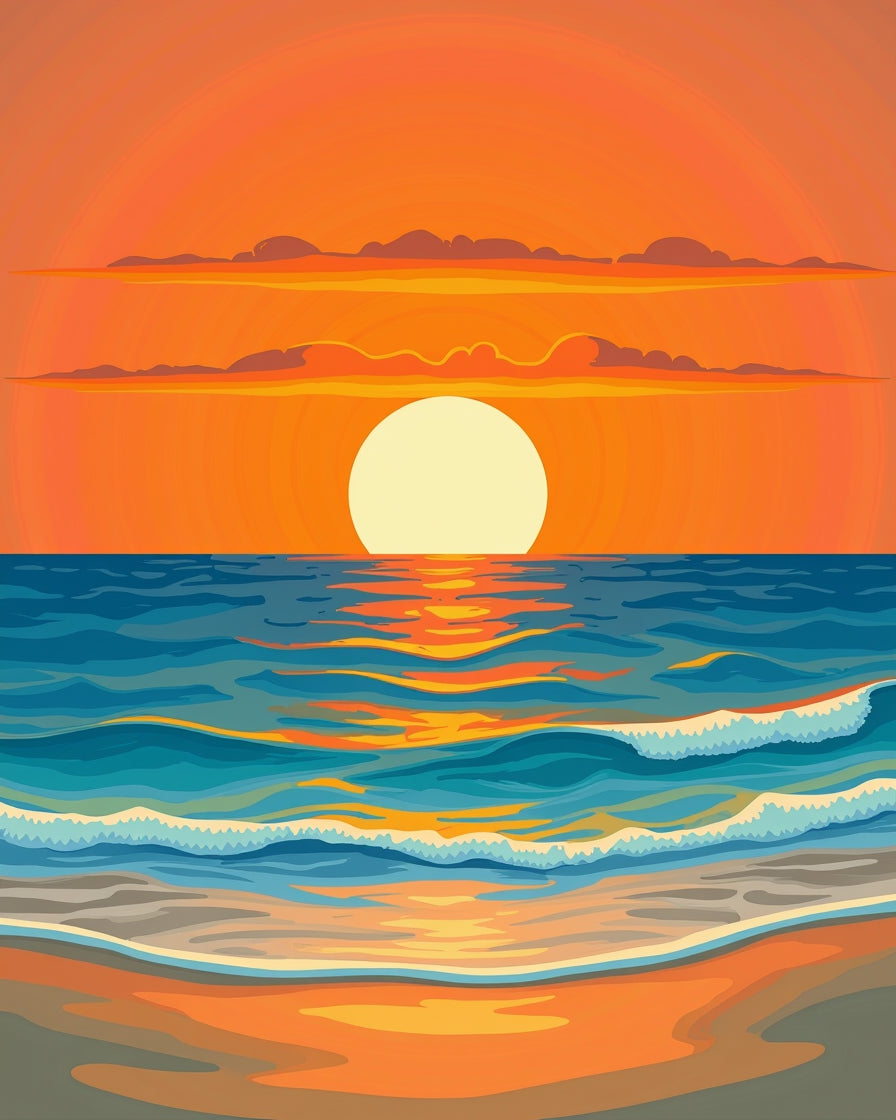 Vibrant Orange Sunset Ocean Waves Rug
