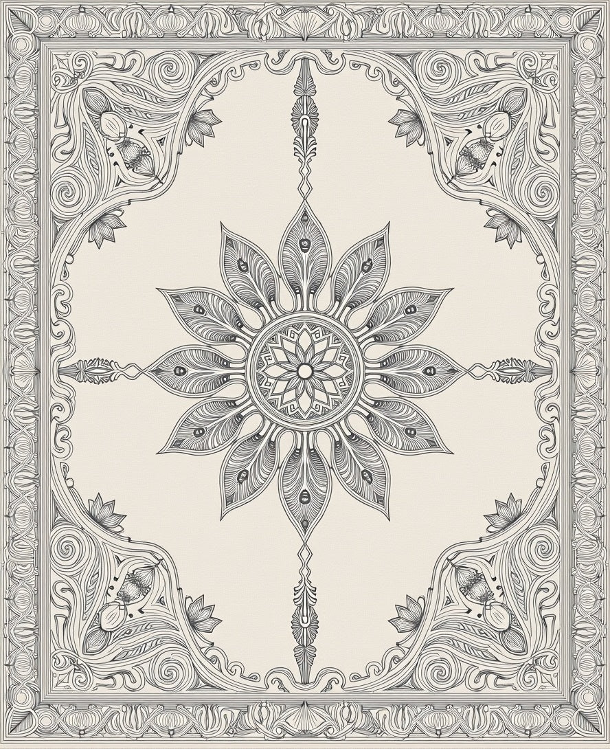 Light Gray Ornate Floral Mandala Rug