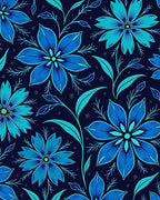 Deep Blue Floral Vine Botanical Rug