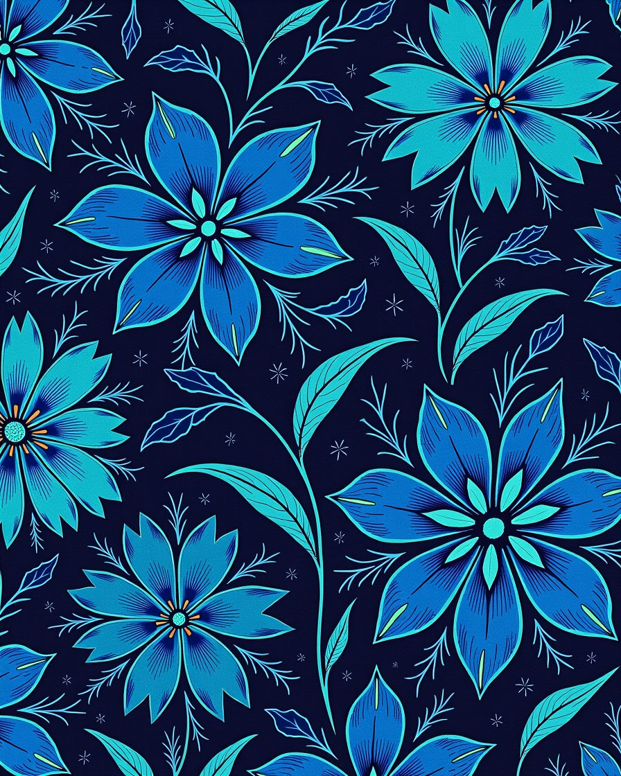 Deep Blue Floral Vine Botanical Rug