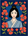 Crimson Poppy Portrait Blue Rug