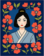 Crimson Poppy Portrait Blue Rug