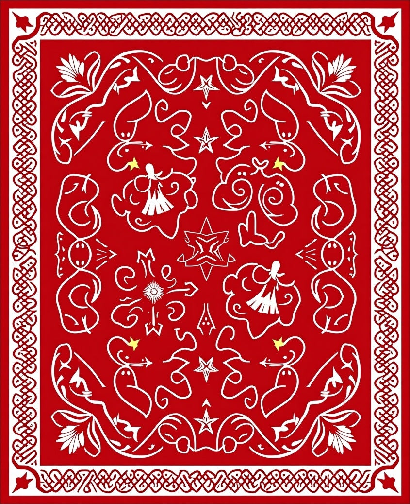 Bold Red Whimsical Celestial Garland Rug