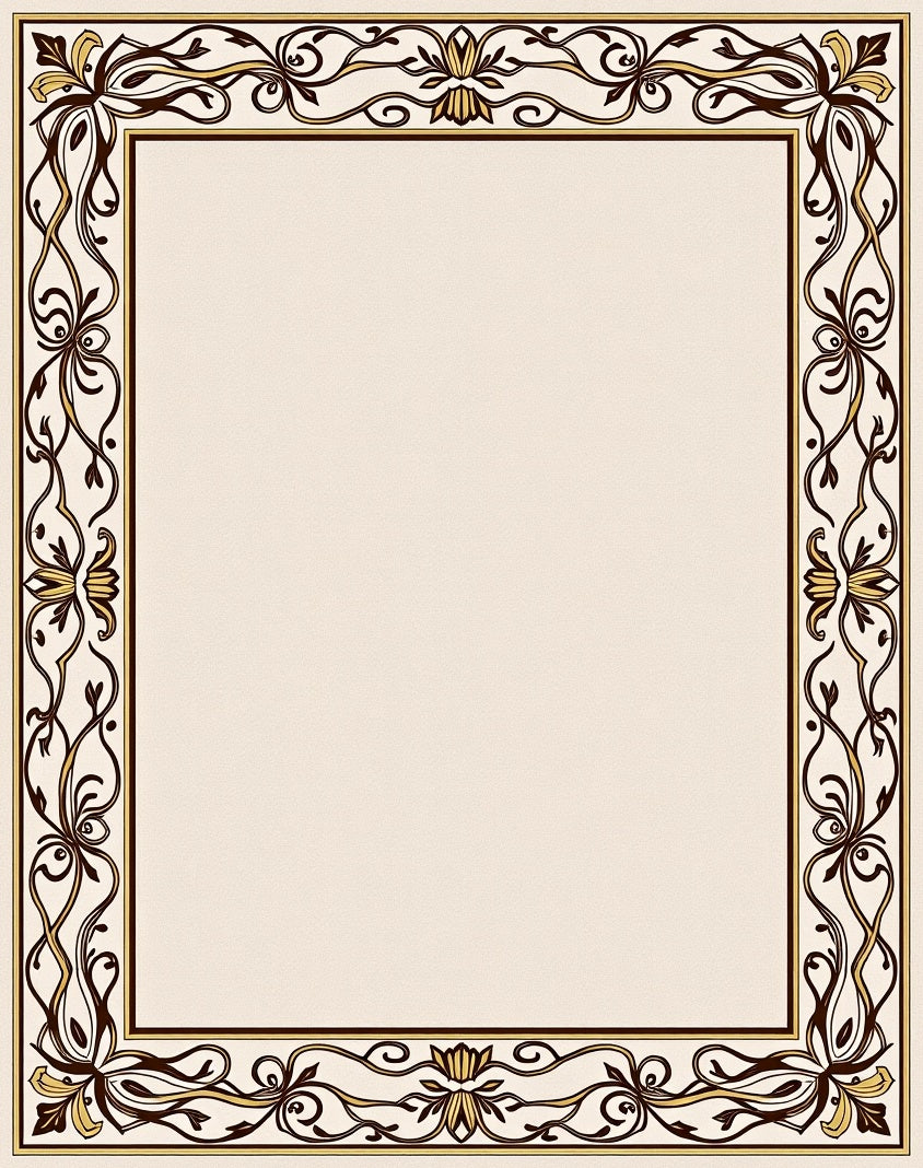 Ornate Brown and Gold Floral Border Rug