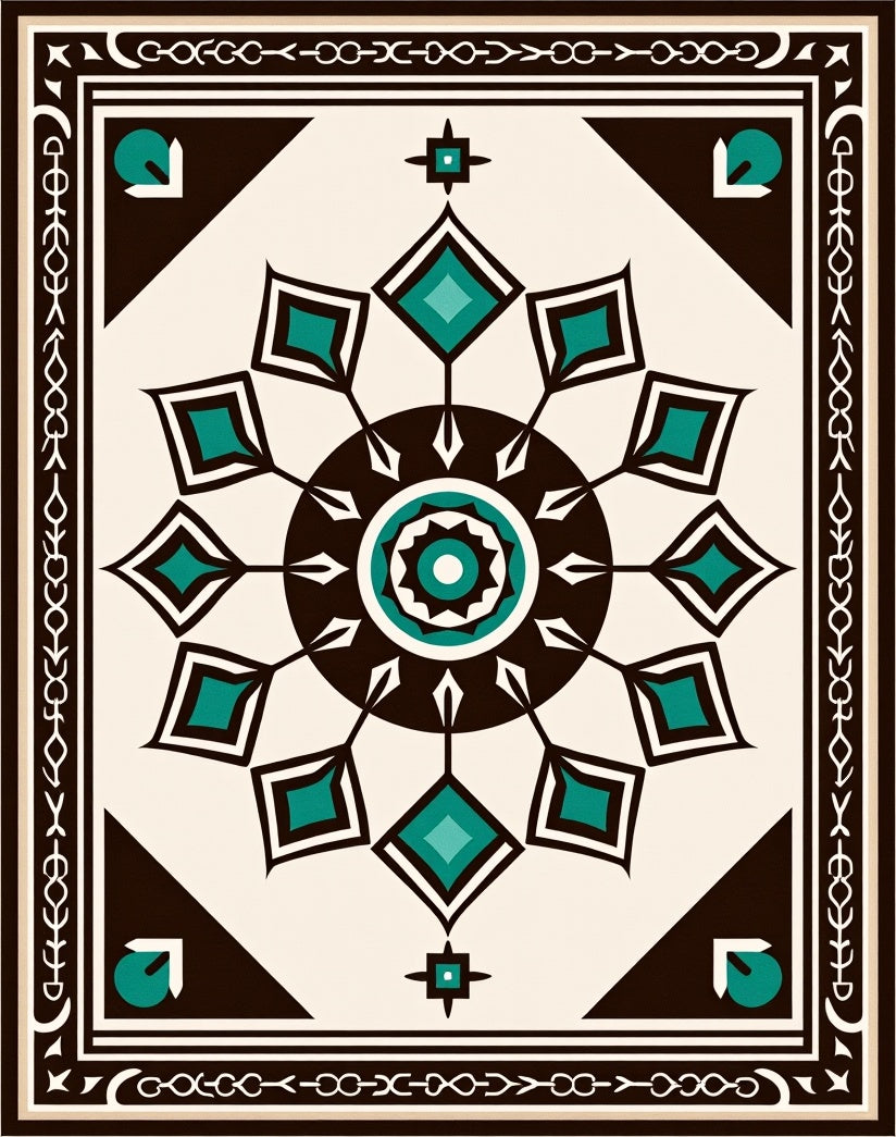 Jewel Tone Teal Geometric Sunburst Rug