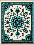 Turquoise Black Cream Floral Medallion Rug