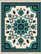 Turquoise Black Cream Floral Medallion Rug
