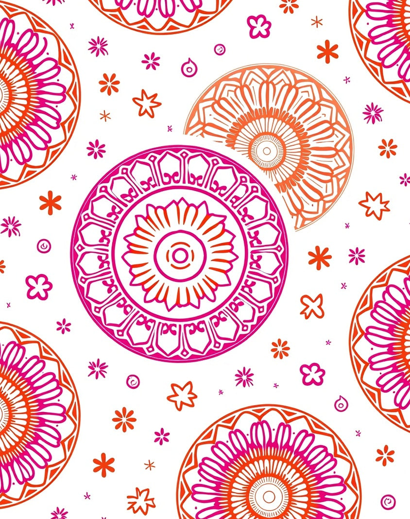 Vibrant Pink Orange Mandala Blooms Rug