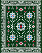 Emerald White Snowflake Medallion Borders Rug