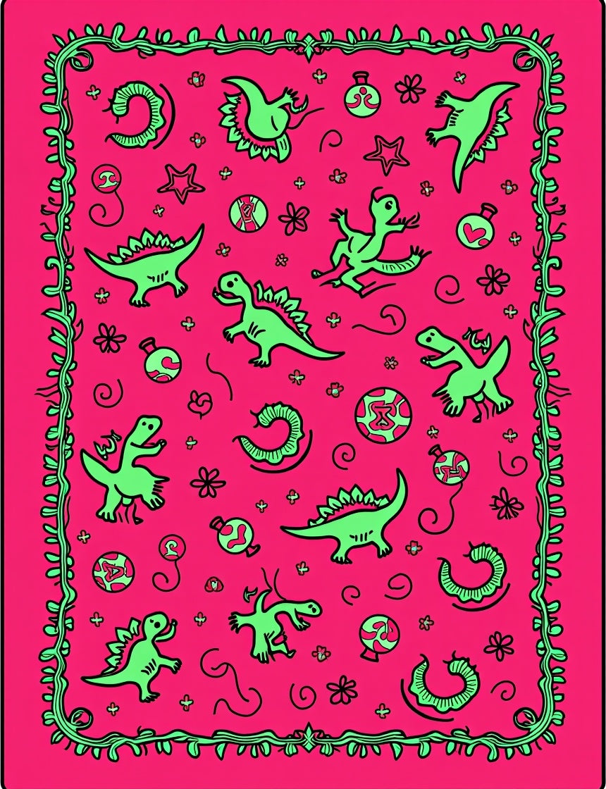 Neon Green Dinosaurs On Hot Pink Background Rug