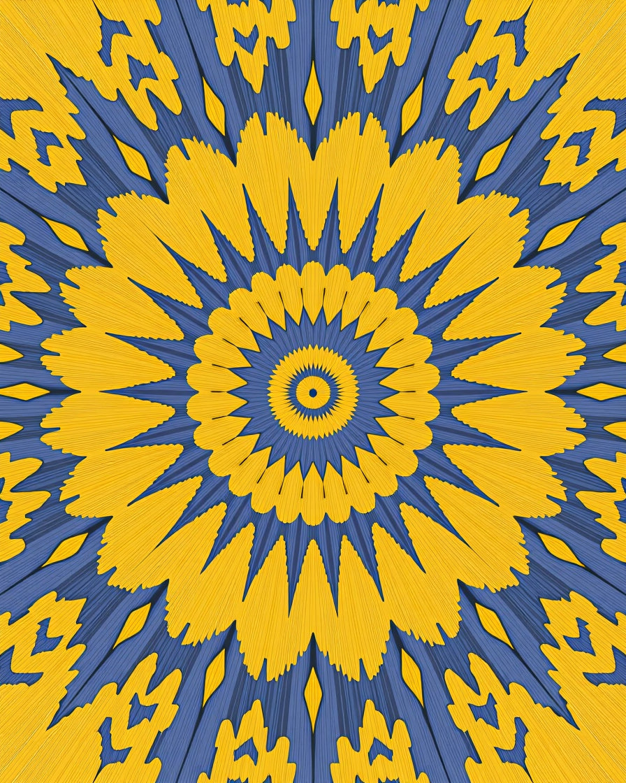 Vibrant Yellow Blue Radial Burst Rug