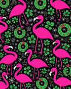 Bright Pink Flamingo Christmas Wreath Snowflakes Rug
