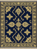 Navy Gold Rococo Floral Garden Rug