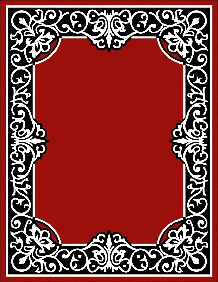 Rich Crimson White Floral Border Rug