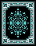 Aqua Floral Scroll Black Medallion Rug