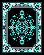 Aqua Floral Scroll Black Medallion Rug