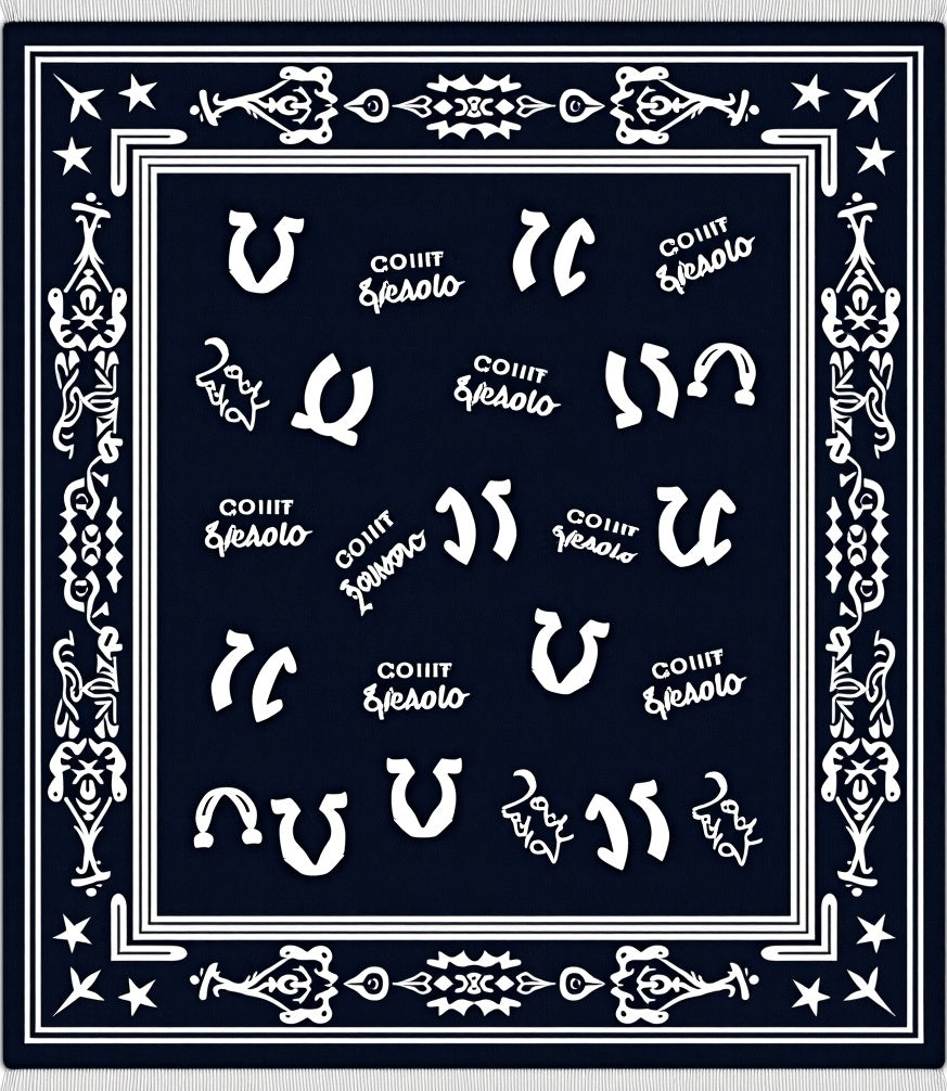 Navy Blue Horseshoe Medallion Border Rug