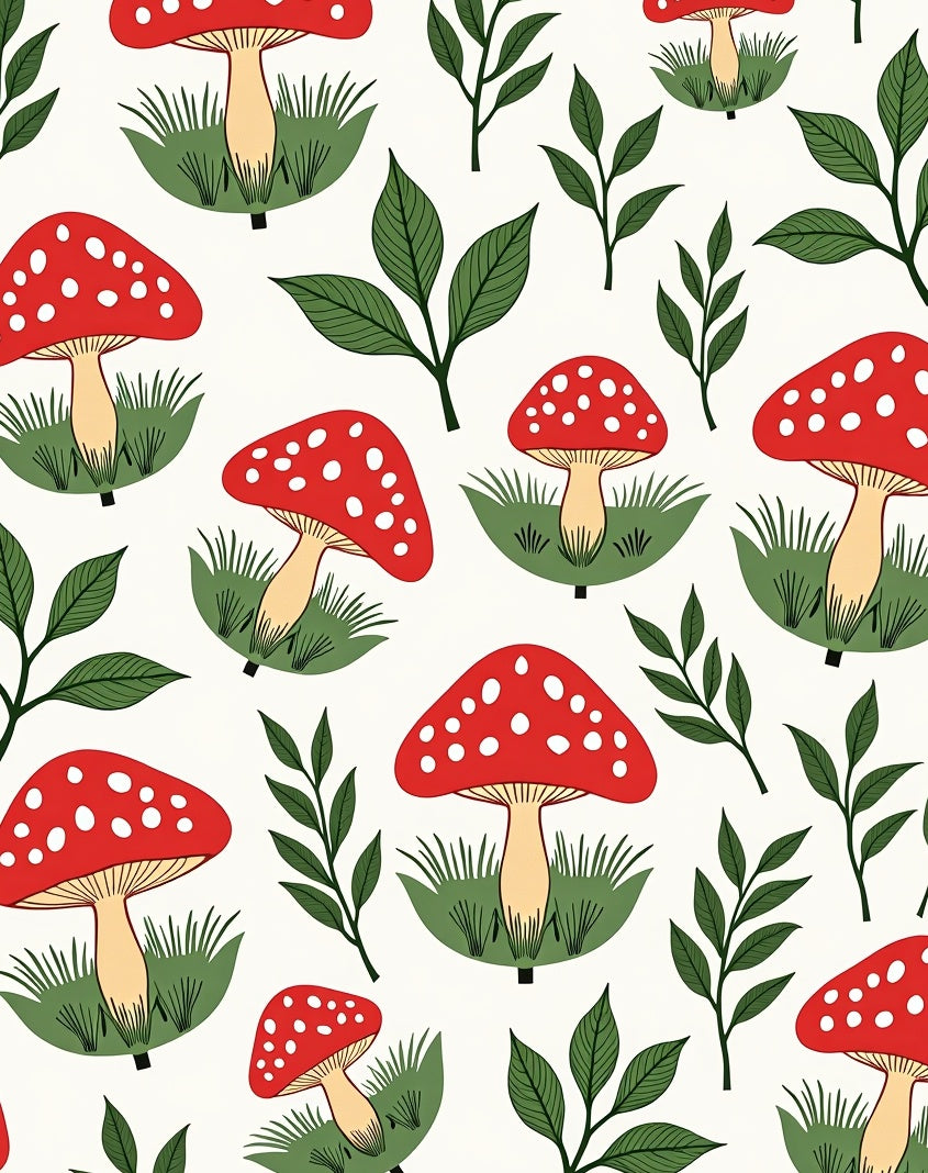 Whimsical Red Mushroom Garden Leaves Rug