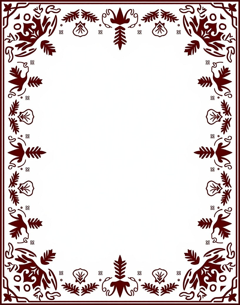 Deep Maroon Ornate Floral Border Rug