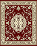 Deep Red Botanical Medallion Border Textile Rug